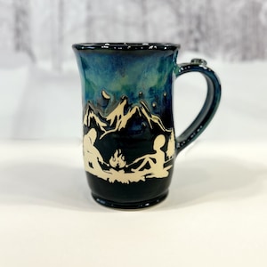 Bigfoot and Alien Camping Mug, Alien and Sasquatch Camping, Nature Lovers Outdoor Mug, Wheel Thrown Pottery