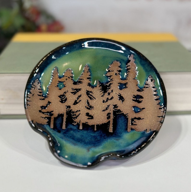 Woodland Forest Spoon Rest, Stoneware Spoon Holder for Stove, Ceramic Spoon Holder, Utensil Holder, Gift for Him/Her
