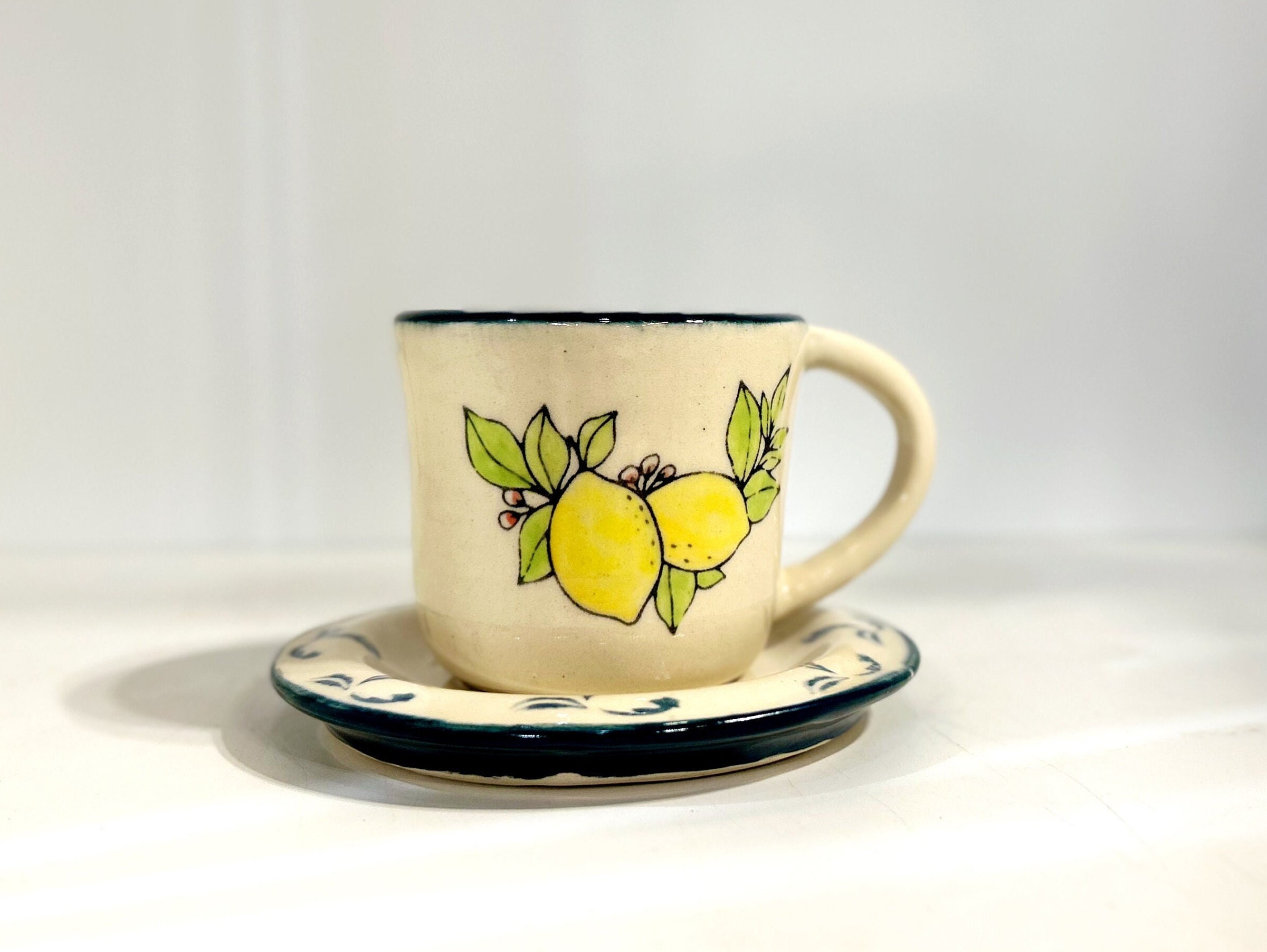 Set 6 Espresso Cups & Saucers Lemon Flowers