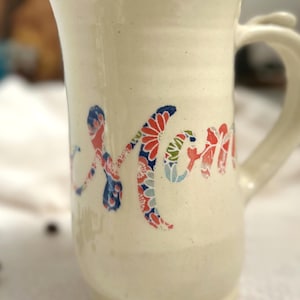 Handmade Colorful Stoneware Mom Mug: Wheel-Thrown Pottery Coffee Mug