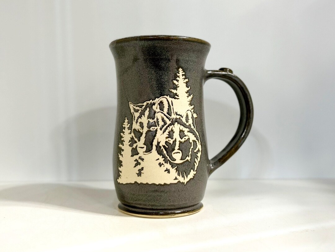 Gray Wheel Thrown Stoneware Pottery Wolf Coffee or Tea Mug Etsy