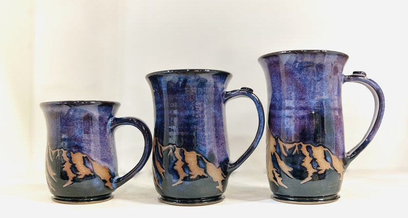 Purple Mountain Coffee Mug, Nature Mug, Majestic Mountain Mug, Hiking Mug, Handmade Stoneware Pottery Mug, Gift for Him/Her image 2