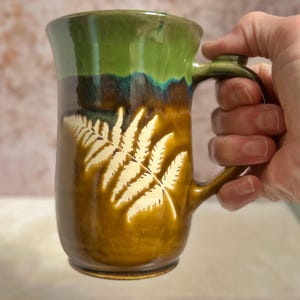 Rustic Fern Stoneware Coffee Mug - Woodland Nature Pottery Gift