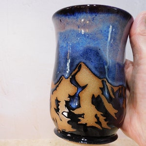 Purple Mountain Coffee Mug, Nature Mug, Majestic Mountain Mug, Hiking Mug, Handmade Stoneware Pottery Mug, Gift for Him/Her 16 Fluid ounces