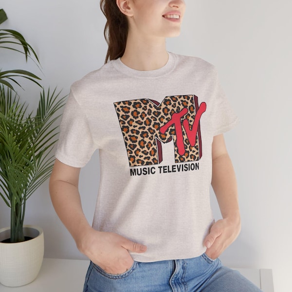 Camiseta MTV Leopard, camiseta gráfica retrô dos anos 90, camiseta estilo vintage