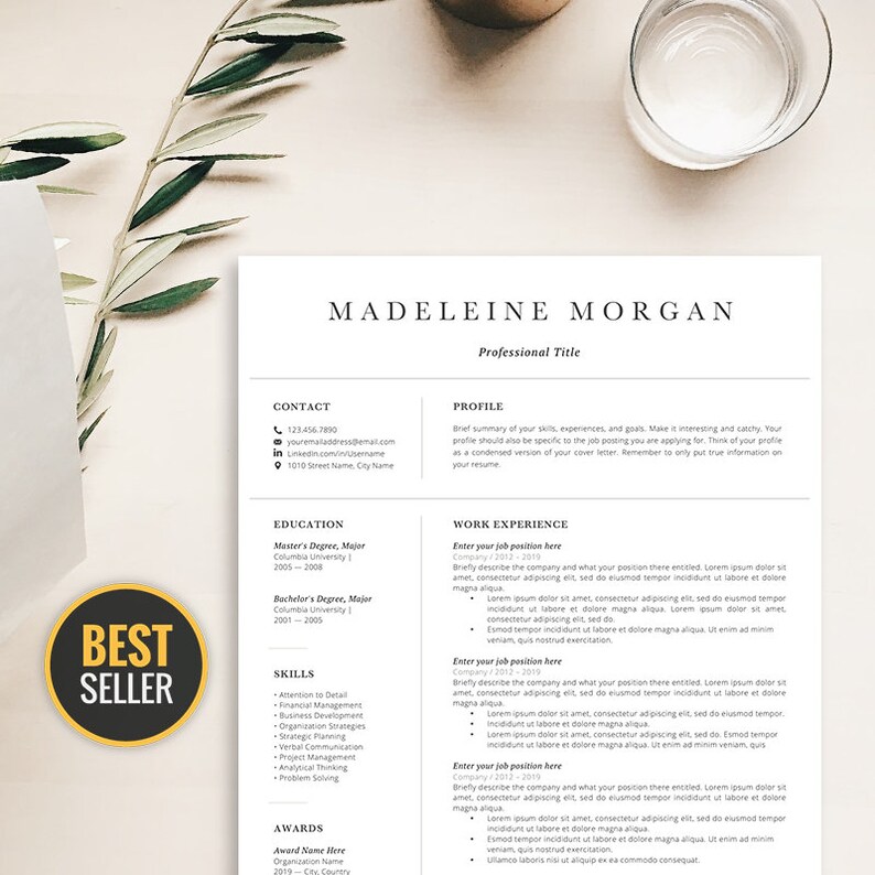 Professional Resume Template, Modern Resume, Resume Design, Cover Letter, Reference List, Minimalist Resume image 1