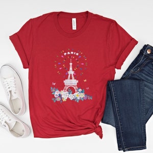 Eiffel Tower with Lavender Flowers,Paris T-Shirt,Parisian style,Paris Street,Travel clothing Shirt,Women Graphic Tees,Eiffel Tower Shirt.