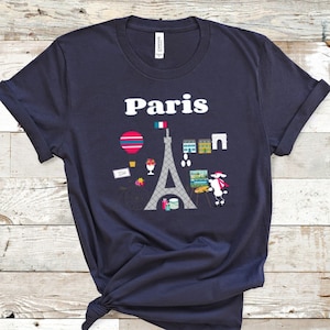 Love Paris Eiffel Tower & French Icons, Tee Shirt for girls, tee shirt for women Birthday Gift.