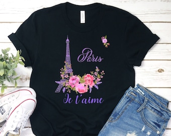 Paris Eiffelturm T-Shirt: Je T'aime Blumenmuster