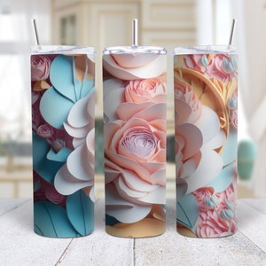 Floral Roses 20 oz Skinny Tumbler: Stainless Steel Travel Mug