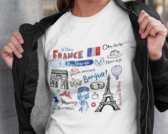 Paris France T-Shirt: Eiffel Tower, French Traditions Travel Tee