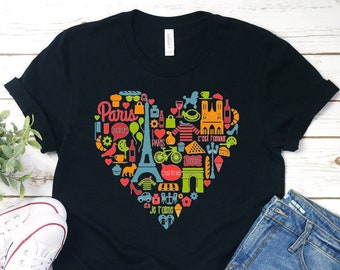 Paris Shirt,Heart Shape Paris Traditions,Paris T-Shirt,French Shirt,Eiffel Tower Tee,Paris Lover,Paris Street,Travel,Girls Shirt,Women shirt