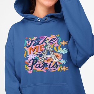 Take me to Paris Eiffel Tower and Bicycle,Unisex Heavy Blend Hooded Sweatshirt, French Hoodie, Softstyle Unisex Hoodie,C&#39;est la Vie Hoodie,