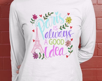 Paris Eiffelturm Langarm-T-Shirt: Weiches Baumwollhemd im französischen Stil