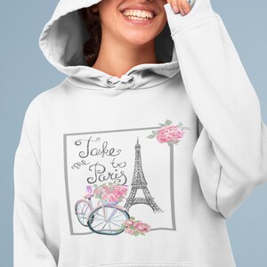 Take me to Paris Eiffel Tower and Bicycle,Unisex Heavy Blend Hooded Sweatshirt, French Hoodie, C&#39;est la Vie Hoodie,Unisex Heavy Blend