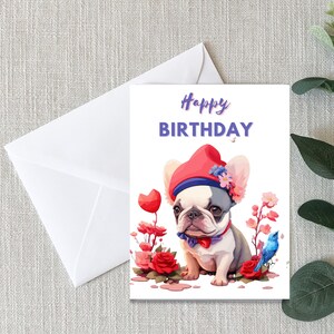 Greeting Card,| Happy Birthday Card with a French Bulldog, Frenchie card, Dog Lover Birthday Card,Frenchie Mama,Blank card,