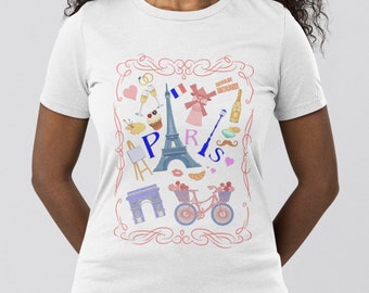 Paris Graphic Tee: Eiffel Tower, Bicycle, Parisian Style Soft Cotton Shirt