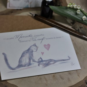 CARTE Postale ILLUSTREE- CHATS - Message Moments Précieux - Pour Maman Papa - Carte Enfant - 10X15 A6 - Print art - Carte illustrée dessin