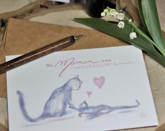 MOTHER POSTCARD CATS - 10X15 A6 - Mother's Day gift Mother's birthday - Watercolorpaper art print - Illustrated drawing card