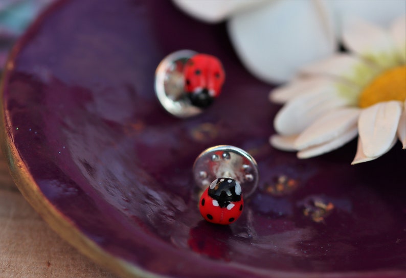 Red LADYBUG pin in polymer clay Ladybug BROOCH Jacket accessories Jewelry Good luck charm Original gift idea little beast image 3