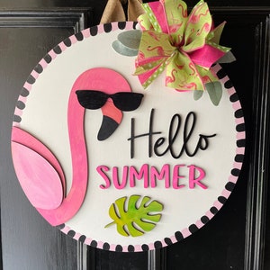 Front Door Decor, Flamingo Door Hanger, Hello Summer, Flamingo Gifts, Flamingo Sign, Summer Door Hanger