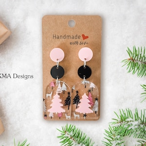 Pink Christmas Tree Earrings