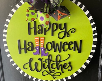 Colgador de puerta de Halloween, Brujas felices de Halloween, Letrero de puerta de bruja, Letrero de bruja, Bruja de Halloween, Regalo de Halloween, Decoración de Halloween