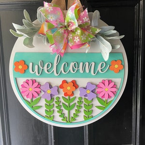 Welcome with Flowers, Spring Door Hanger