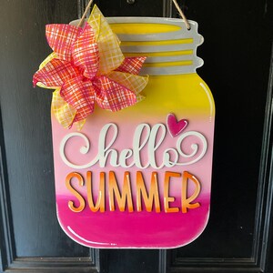 Hello Summer Door Sign, Mason Jar, Summer Door Hanger