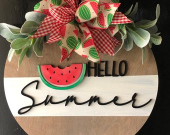 Front Door Decor | Hello Summer Door Hanger | Watermelon Door Hanger | Summer Watermelon Decor
