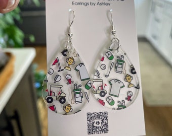 Golfing Earrings, Golf Lover, Gift for Golfer, Golf gift for her, golf theme earrings