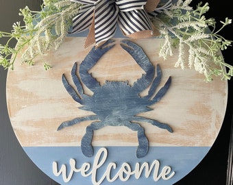 Welcome Sign with Maryland Crab, Crab Door Hanger, Blue Crab Sign, New Home Gift, Coastal Gift, Crab Decor