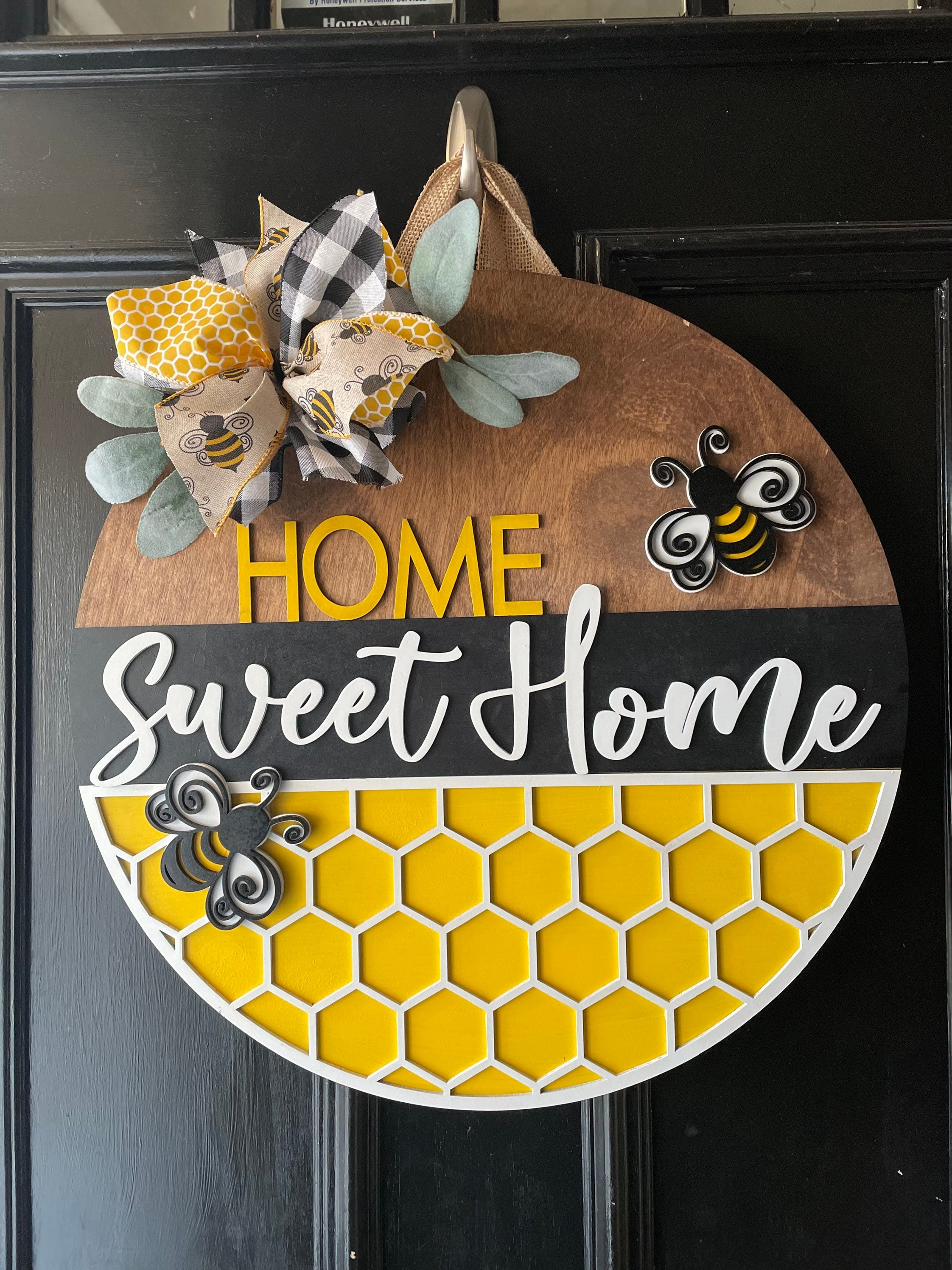 Front Door Decor, Home Sweet Home with Bees, Door Hanger, Bee Lover Gift, Housewarming Gift