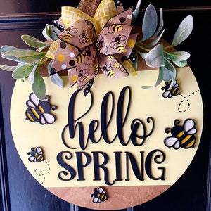 Spring Door Hanger, Hello Spring with Bees, Bee Lover Gift