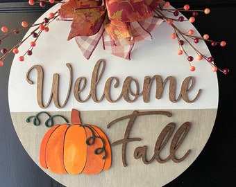 Front Door Sign, Fall Door Hanger, Welcome Fall Sign, Fall Pumpkin