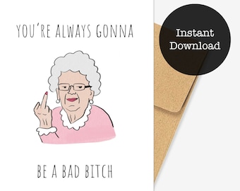 Download Funny Bday Card, Printable Birthday Cards, Middle Finger, Flip off, Gag gift, funny greeting card, funny grandma