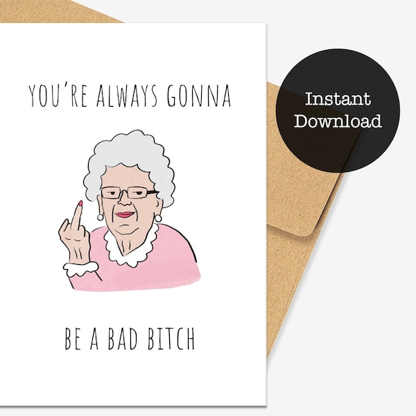 Download Funny Bday Card, Printable Birthday Cards, Middle Finger, Flip off, Gag gift, funny greeting card, funny grandma