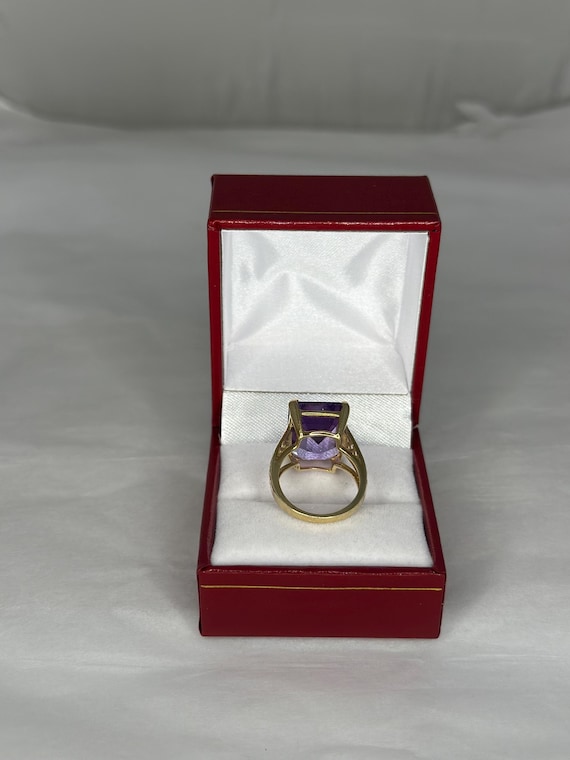 10K Solid Gold Amethyst Emerald  Cut Gemstone Fil… - image 4