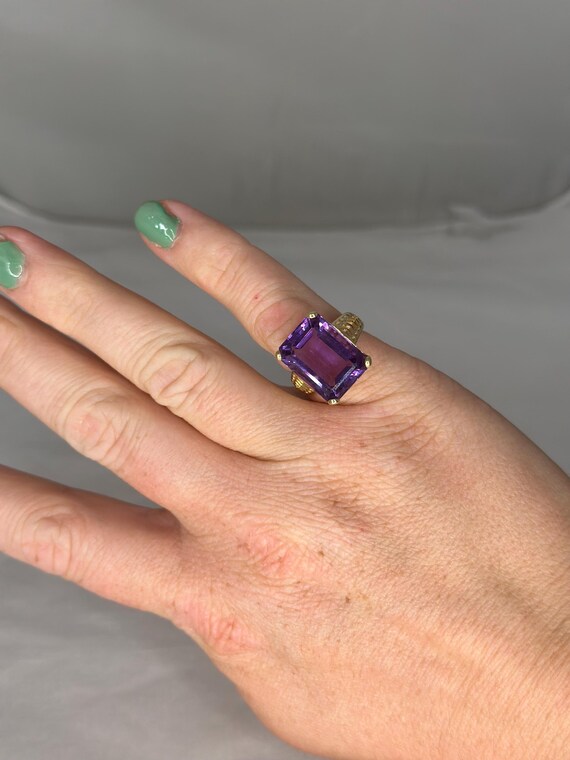 10K Solid Gold Amethyst Emerald  Cut Gemstone Fil… - image 6