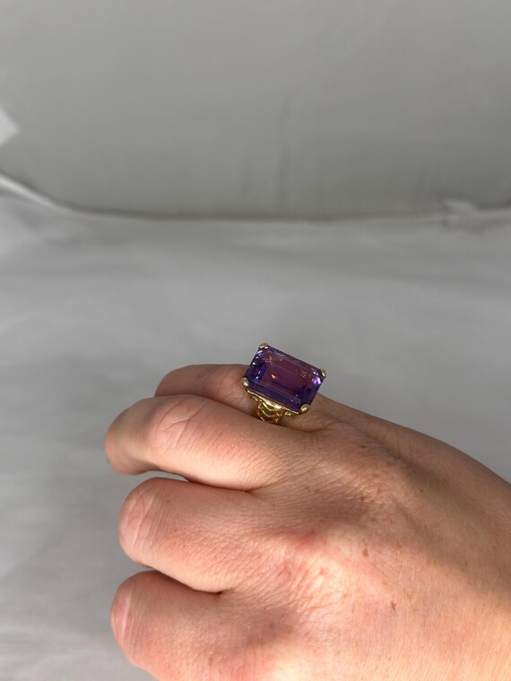10K Solid Gold Amethyst Emerald  Cut Gemstone Fil… - image 5