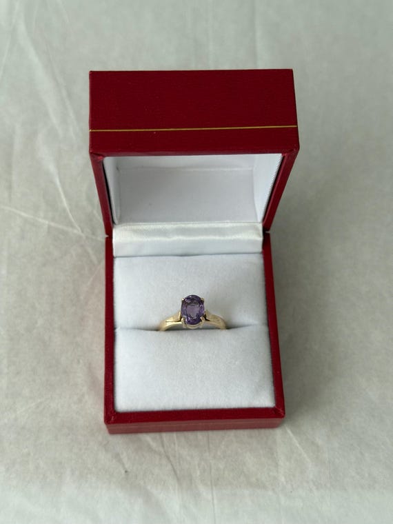 14K Solid Gold Facted Oval Amethyst Ring 2.74 gra… - image 1