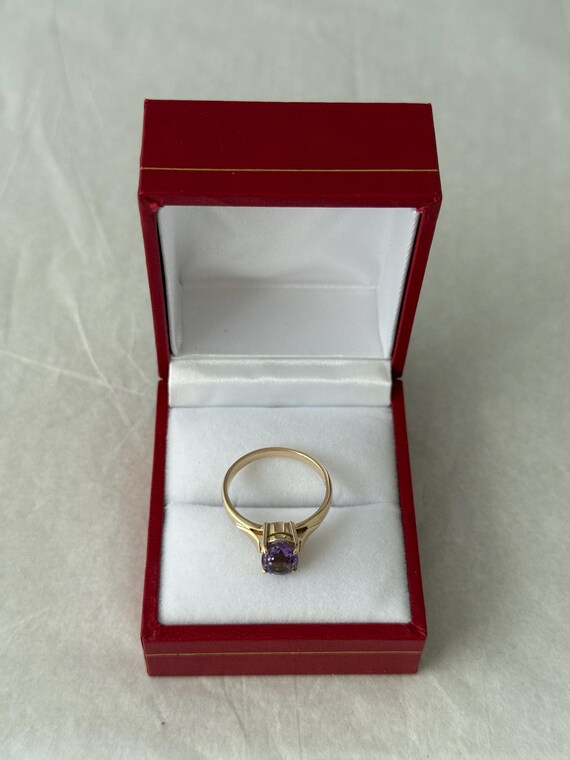 14K Solid Gold Facted Oval Amethyst Ring 2.74 gra… - image 6