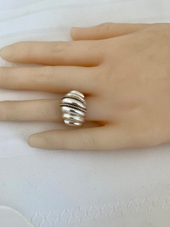14K Gold Ribbed Dome 925 Sterling Silver Ring - image 9