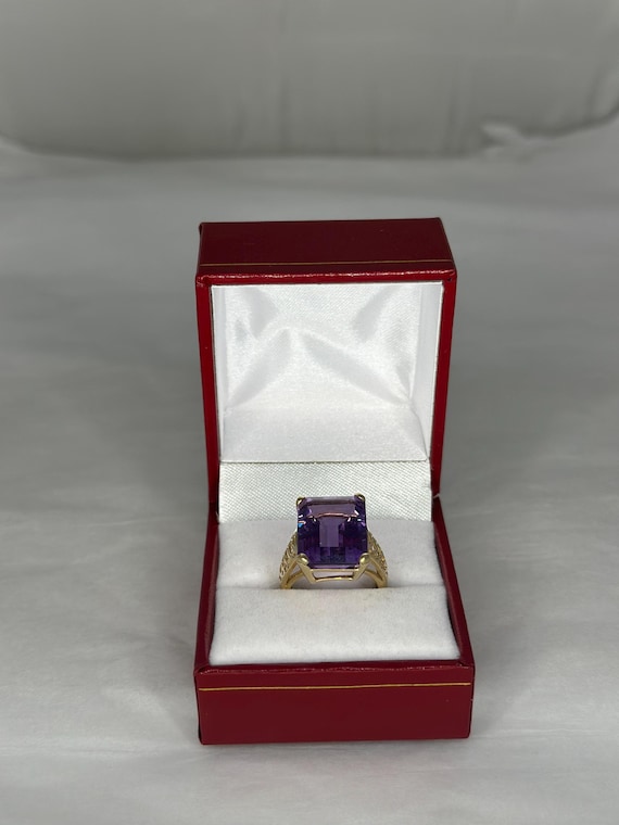 10K Solid Gold Amethyst Emerald  Cut Gemstone Fil… - image 2
