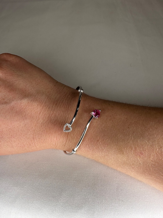 Ruby Simulated CZ flexible Bypass Bracelet 925 St… - image 3