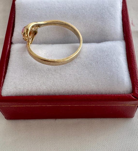 10K Solid Gold Pick Ruby Cabochon Bypass Yellow G… - image 5