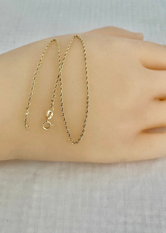14K Gold Rope Chain Link Anklet Bracelet Length 9” Ye… Gem
