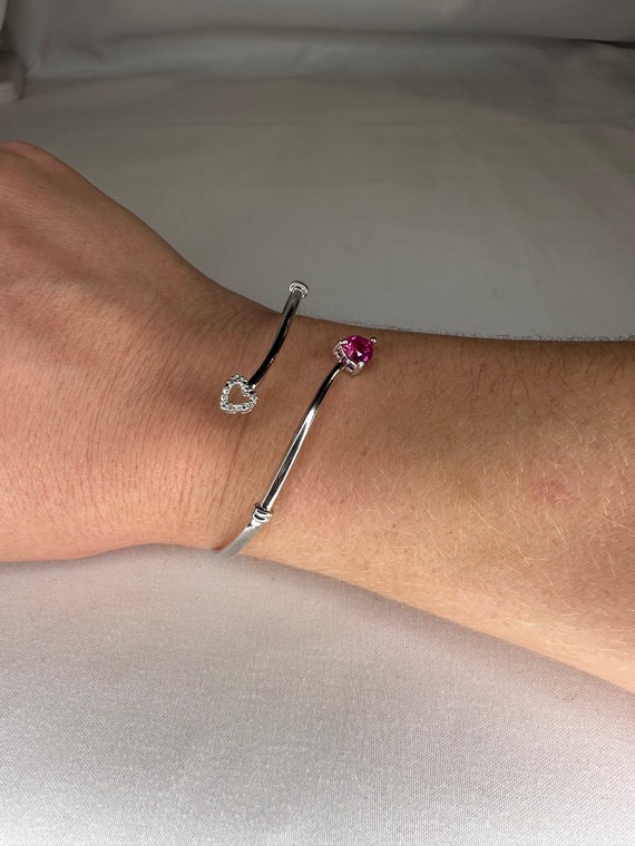 Ruby Simulated CZ flexible Bypass Bracelet 925 St… - image 4