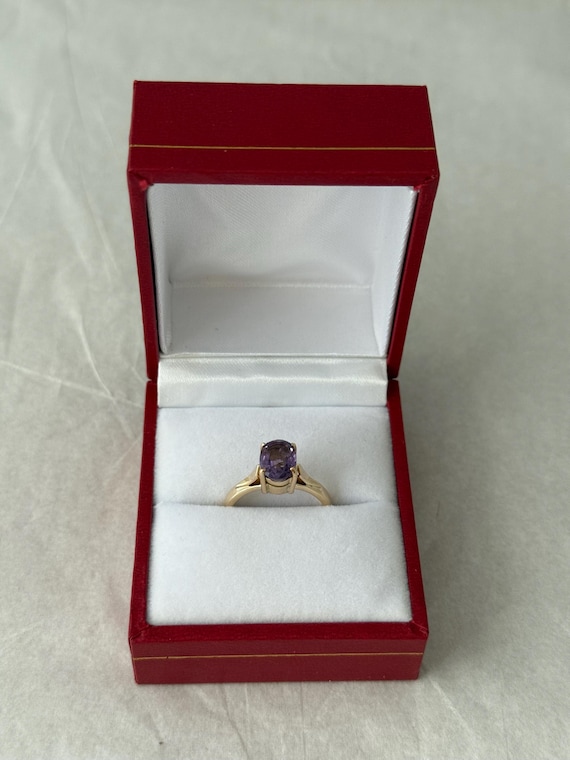 14K Solid Gold Facted Oval Amethyst Ring 2.74 gra… - image 2