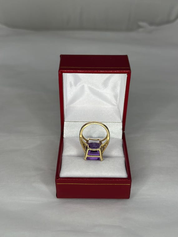 10K Solid Gold Amethyst Emerald  Cut Gemstone Fil… - image 7